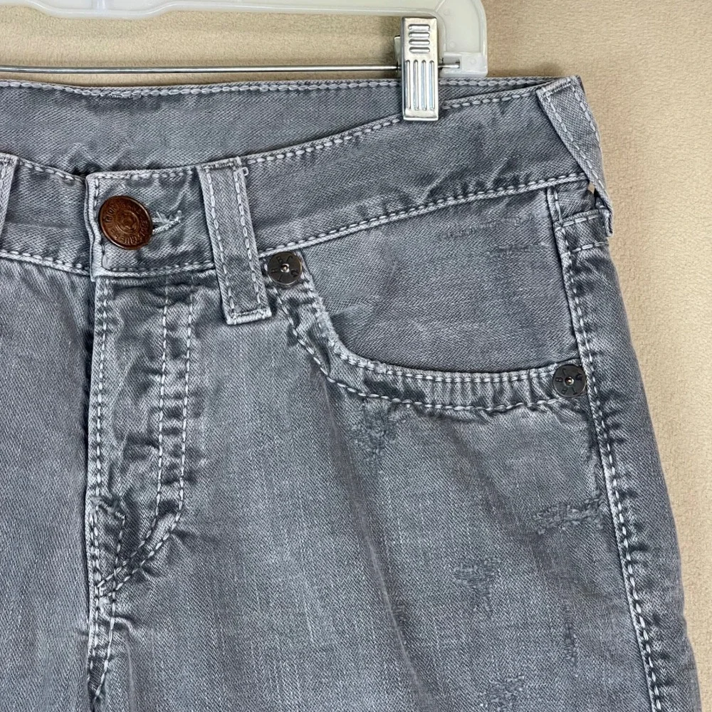 True Religion Men Geno Cut Off Jean‎ Shorts Gray Size 32 Distressed